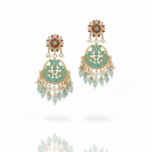 Turquoise Enamel Sunburst Chandbali Earrings