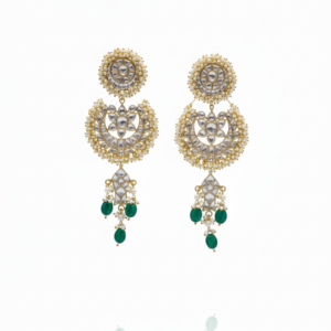 Regal Kundan Chandbali Earrings with Emerald-Green Drops