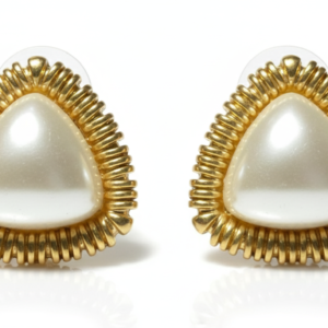 Architectural Ribbed Gold & Triangle Pearl Studs