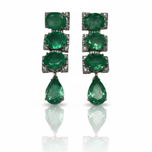 Triple-Tiered Oval Emerald Green Drop Earrings with Pear-Cut Accents