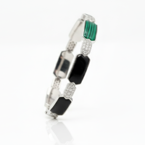 Art Deco Malachite & Onyx Geometric Bangle