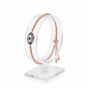 Iridescent Marquise Evil Eye Rose Gold Bead Bracelet