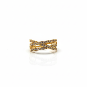 Elegant Gold-Plated Criss-Cross Pavé Band Ring