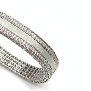 Brushed White Gold Twisted Rope Pavé Bangle