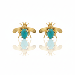 Exquisite Gold-Plated Turquoise Bee Stud Earrings