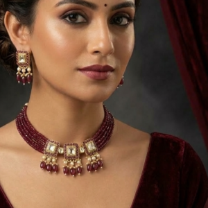 The Sultana Maroon Beadwork Choker Set