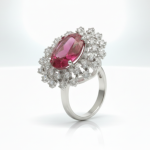 Gemini said Exquisite Oval Pink Tourmaline & Diamond Sunburst Ring