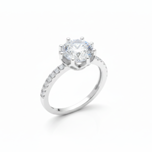 Classic Round-Cut Solitaire Engagement Ring with Pavé-Set Band