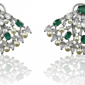 Emerald & Pearl Fan Silhouette Studs