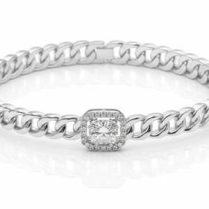 Cushion-Cut Diamond Halo Cuban Link Bracelet