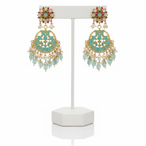 Turquoise Enamel Sunburst Chandbali Earrings