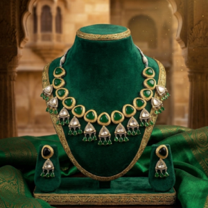 The Emerald Cascade Polki Statement Set