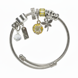 Whimsical Garden Charm Bangle in Twisted Stainless Steel