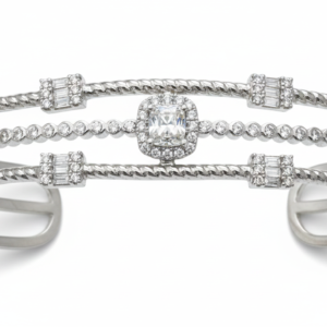 Triple-Row Radiant Halo Open Cuff Bangle
