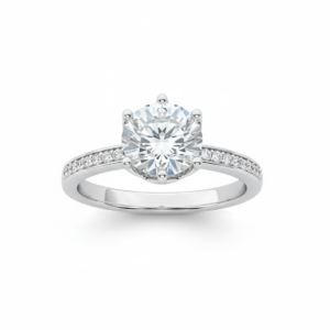 Classic Round-Cut Solitaire Engagement Ring with Pavé-Set Band