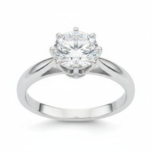 Brilliant-Cut Solitaire Ring in Polished Silver Finish