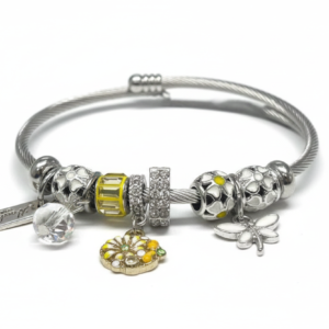 Whimsical Garden Charm Bangle in Twisted Stainless Steel