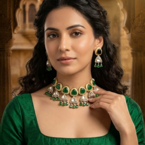 The Emerald Cascade Polki Statement Set