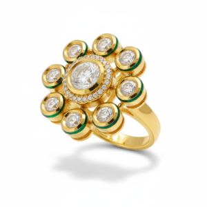 Gold Plated Polki & Meenakari Floral Statement Ring
