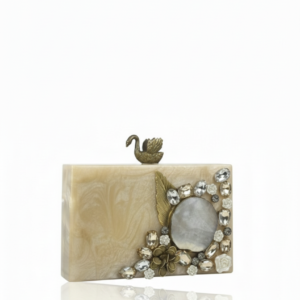 Ivory Swan Marble Resin Box Clutch