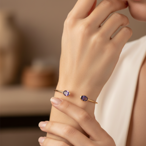 Amethyst Duo Bezel-Set Gold Cuff