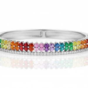 Marquise Rainbow Gemstone & Diamond Accent Bangle
