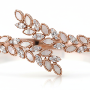 Rose Gold Laurel Leaf Bypass Bangle with Mother-of-Pearl & Diamonds