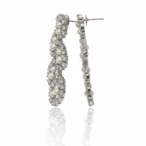 Lustrous Pearl & Pave Diamond Swirl Statement Earrings