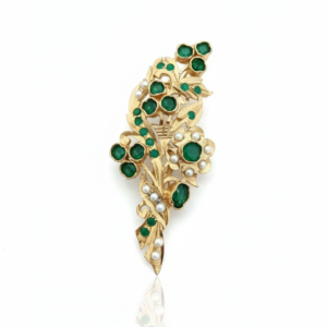 Emerald Envy Gilded Floral Vine Brooch