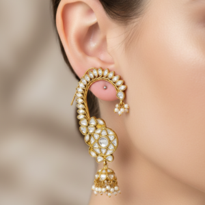 Heritage Gold-Plated Kundan Ear Cuffs with Jhumka Drops
