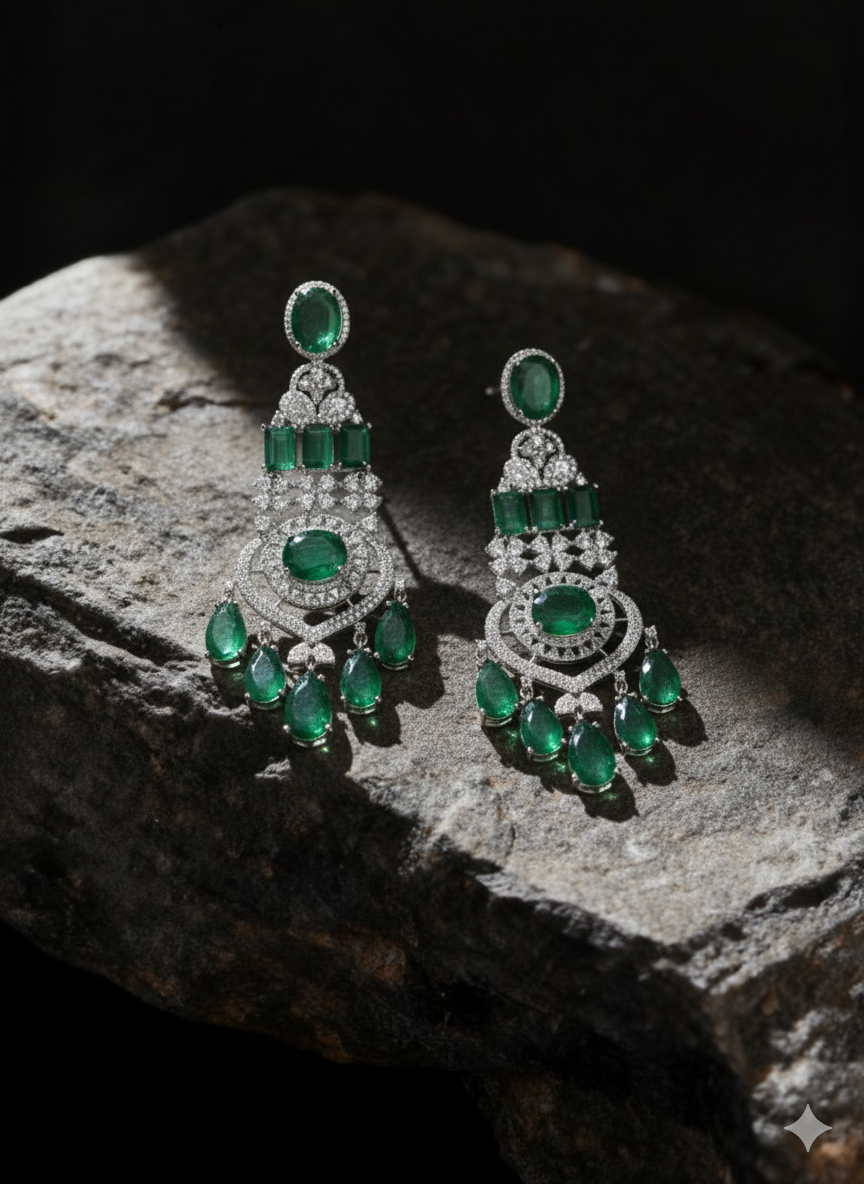 Emerald & Diamond Heirloom Chandelier Earrings - Image 3