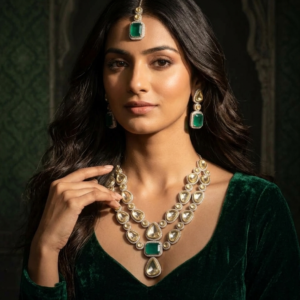 The Emerald & Oversized Polki Grand Bridal Set