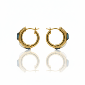 Contemporary Gold-Toned Huggie Earrings with Emerald-Cut Stones