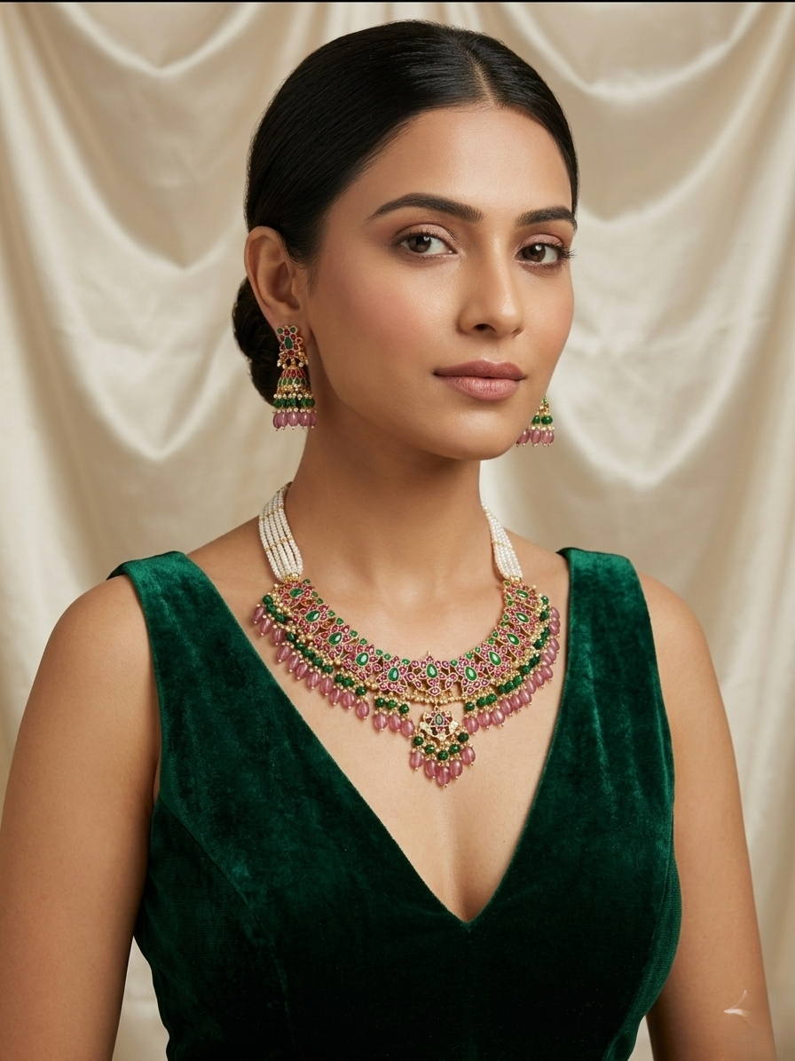 Imperial Meenakari Webbed Pearl Haar - Image 2