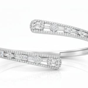Modern Baguette & Round Diamond Bypass Bangle