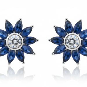 Sapphire Blue Marquise Sunflower Stud Earrings