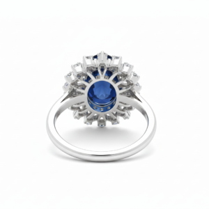 Royal Blue Sapphire & Double-Diamond Halo Cocktail Ring