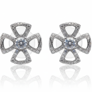 Radiant Clover-Bloom Silver Crystal Studs