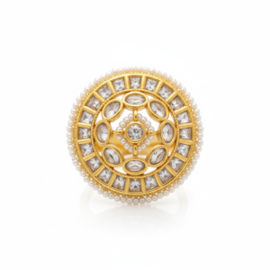 Regal Pearl & Diamond Geometric Mandala Statement Ring