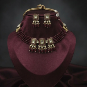 The Sultana Maroon Beadwork Choker Set