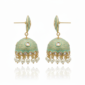 Mint Green Meenakari Jhumkas with Kundan Accents