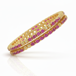 Gold & Ruby Filigree Bangle Set