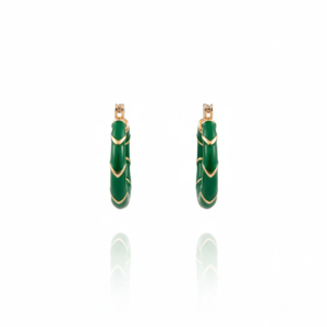 Luxurious Emerald Green Chevron Enamel Hoop Earrings