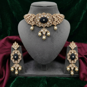 Royal Black Stone & Kundan Choker Set