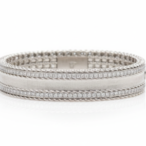 Brushed White Gold Twisted Rope Pavé Bangle