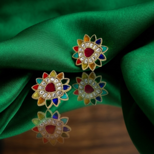 Vibrant Navratna-Inspired Floral Stud Earrings
