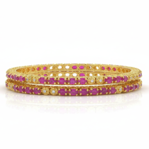 Gold & Ruby Filigree Bangle Set