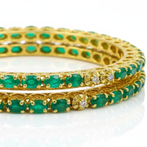Gold & Verdant Emerald Filigree Bangle Set