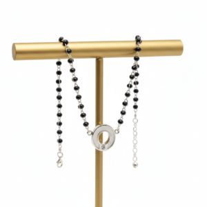 Mother-of-Pearl Circular Halo Black Bead Bracelet