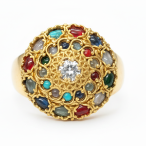 Vintage-Inspired Multi-Gemstone Filigree Dome Ring